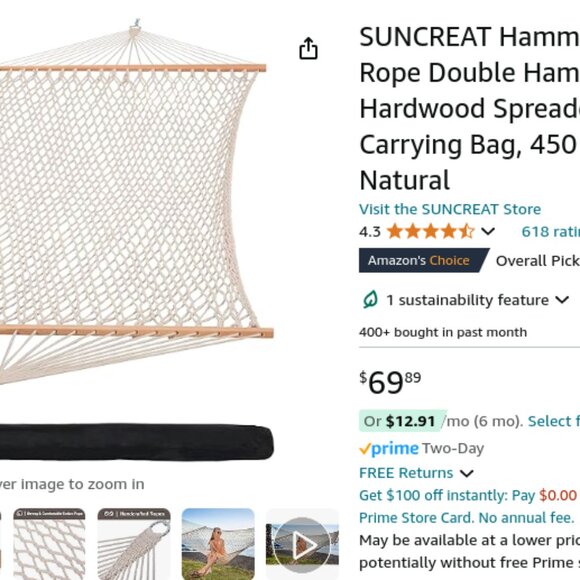 SUNCREAT Hammocks Traditional Rope Double Hammock - Picture 4 of 5